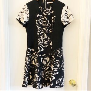 Rebecca Taylor Black White Silk Floral A-Line Midi Dress Size 12